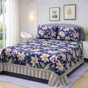3 Pcs Crystal Cotton King Size Bedsheet Set