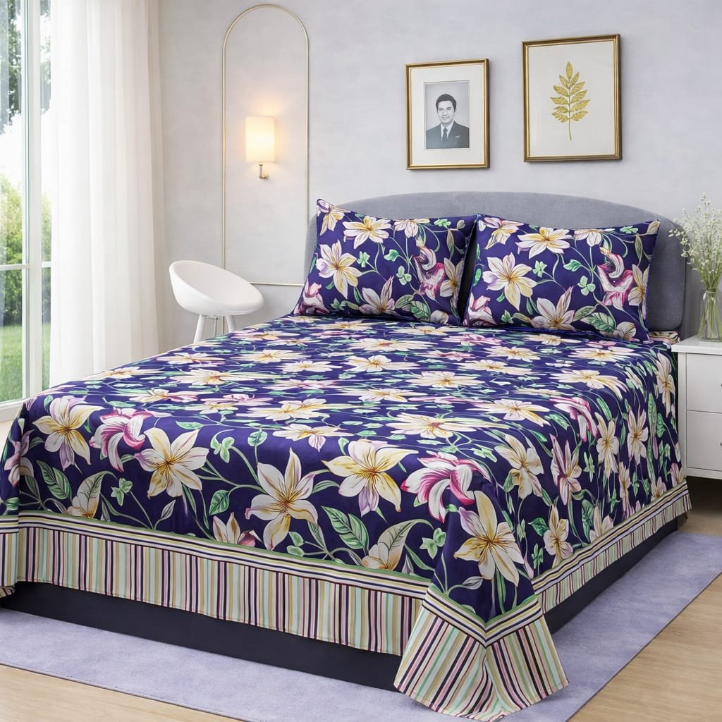 3 Pcs Crystal Cotton King Size Bedsheet Set