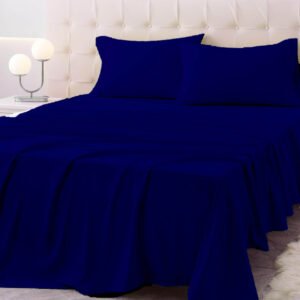 300 Thread Count Cotton Bed Sheet Set | Premium Soft Bedding - Queen, Navy Blue
