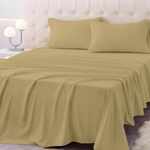 300 Thread Count Cotton Bed Sheet Set | Premium Soft Bedding - Queen, Beige