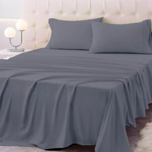 300 Thread Count Cotton Bed Sheet Set | Premium Soft Bedding - Queen, Gray